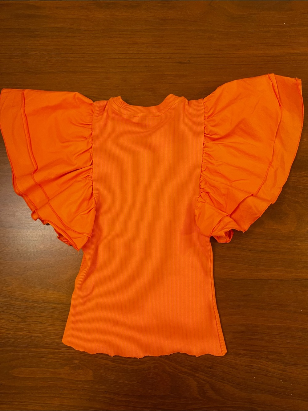 Zara Vibrant Orange Ribbed Ruffle Sleeve  - Size S - Picture 4 of 6